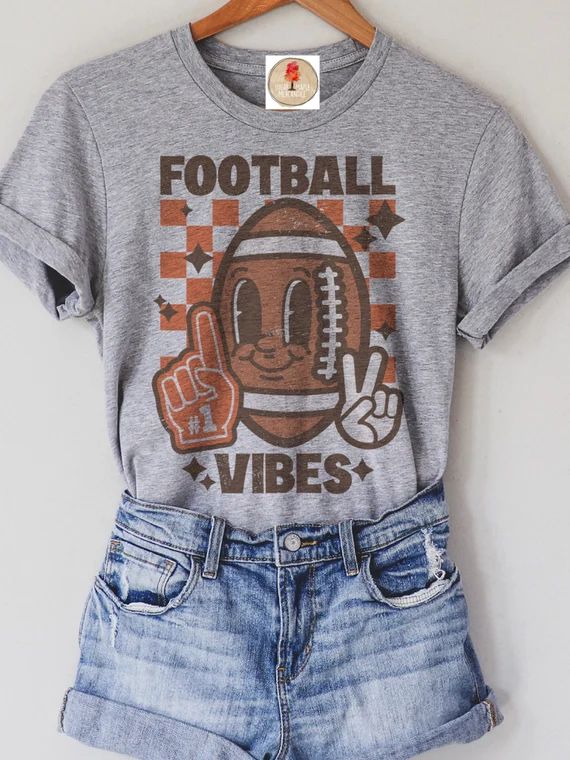Retro Football vibes Orange football mom/ football shirt/ sports mom T-shirt/ football T-shirt/ H... | Etsy (US)