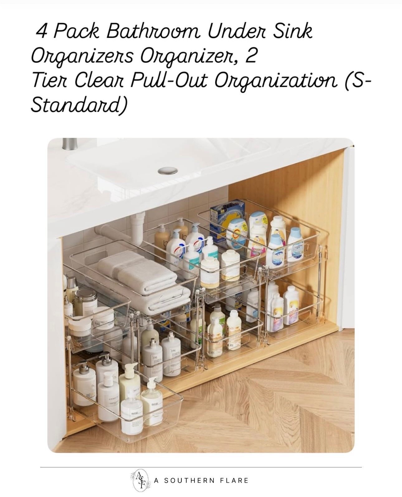 4 Pack Bathroom Under Sink Organizers Organizer, 2 Tier Clear Pull-Out Organization