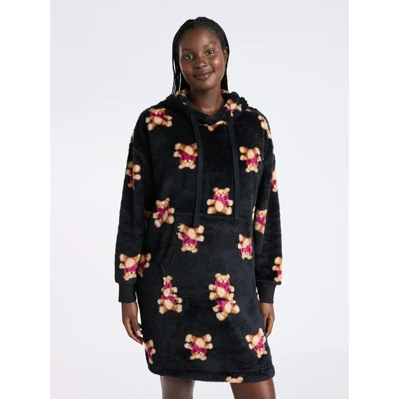 Joyspun Women's Oversized Hooded Plush Lounger, Size XS-3X | Walmart (US)