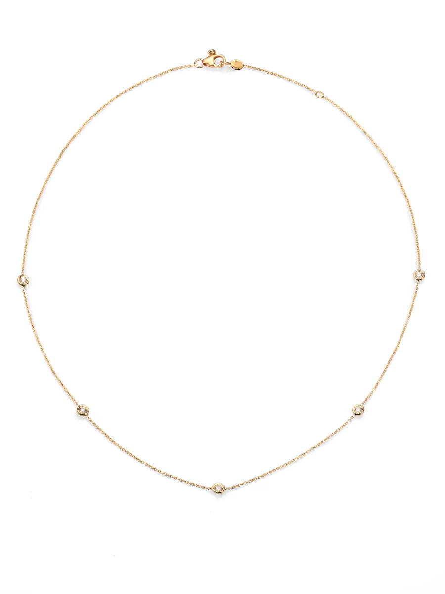 Roberto Coin Diamond By The Inch 18K Yellow Gold &amp; Diamond 5-Station Necklace/18" | Saks Fift... | Saks Fifth Avenue