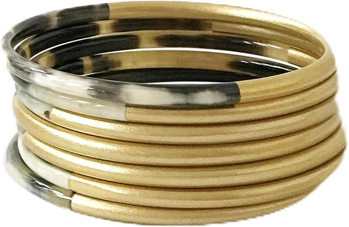 Sunshine Tienda Shiny Gold Horn Bangle Set | Amazon (US)