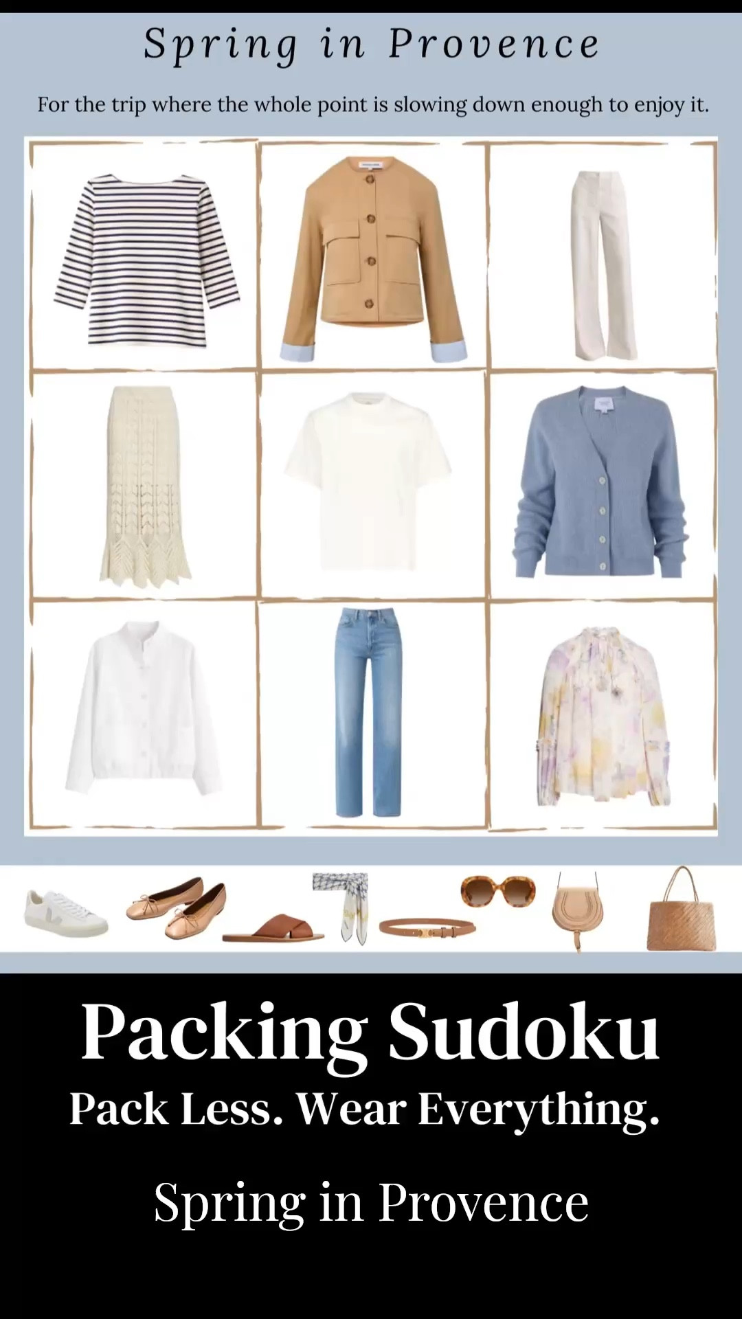 This is the Provence grid I use when I want everything to just work.
Simple pieces that mix easily and carry you through the day without overthinking it.
Everything is linked. The full system is inside the guide if you want to build your own.