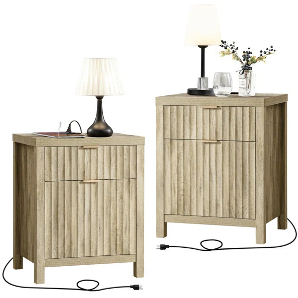 Arrilla 25'' 2 - Drawer Nightstand with Built-In Outlets (Set of 2) | Wayfair North America
