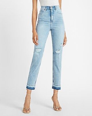 Super High Waisted Ripped Released Hem Straight Jeans, Women's Size:16 | Express