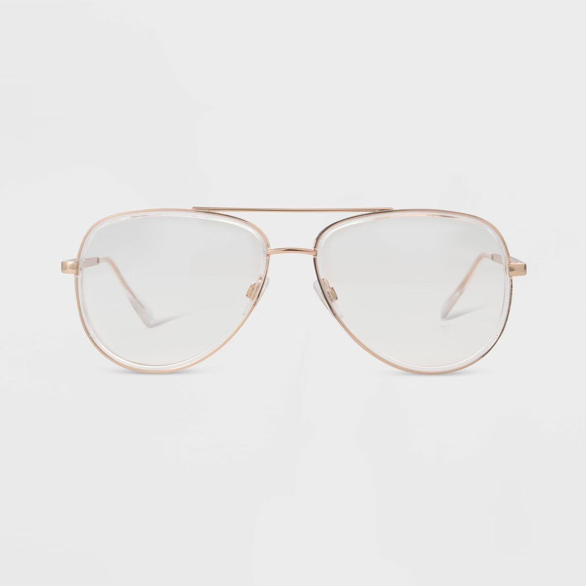 Women's Gloss Metal Aviator Blue Light Filtering Reading Glasses - Universal Thread™ Clear Gold | Target