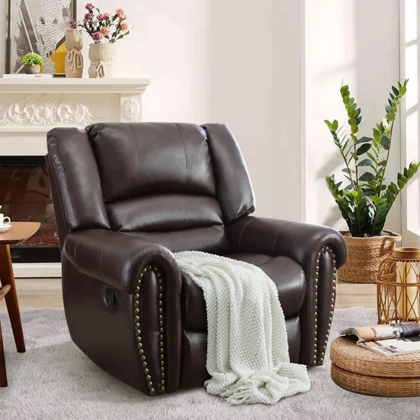 Chemika 40.9'' W Classic Super Soft And Oversize Premium Leather Manual Recliner With Rivets | Wayfair North America
