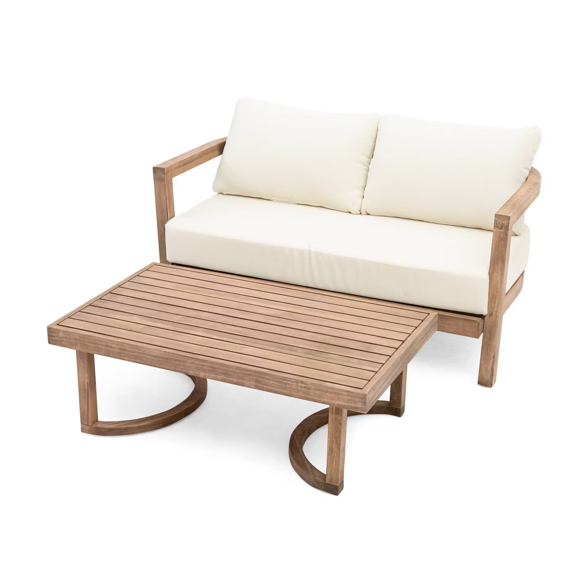 Christopher Knight 2pc Home Wendy Outdoor Acacia Loveseat and Coffee Table with Cushions Brown/Be... | Target
