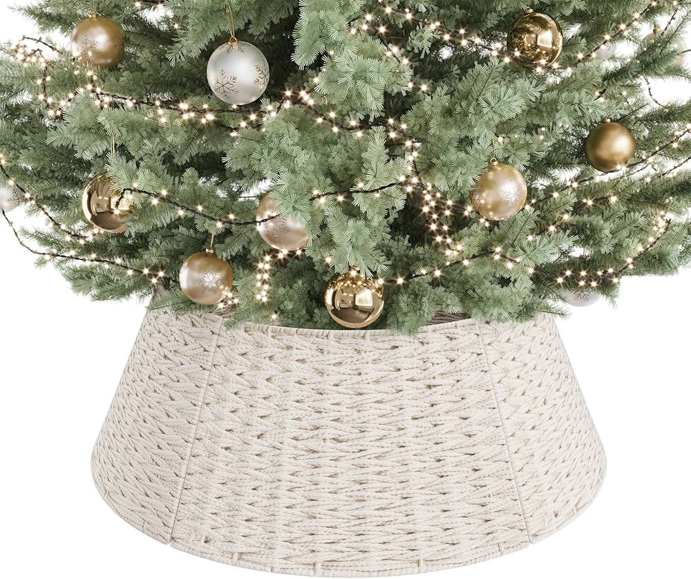 ELYKEN Christmas Tree Collar, 28 Inch Woven Christmas Tree Basket, Cotton Rope Xmas Tree Skirt Tr... | Amazon (US)
