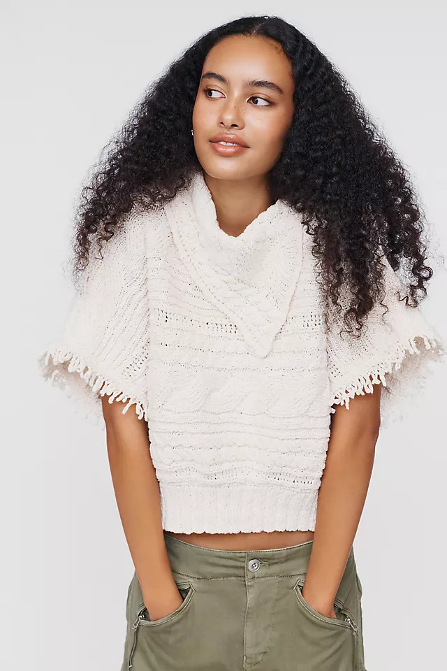 Pilcro Cable-Knit Fringed Sweater | Anthropologie (US)