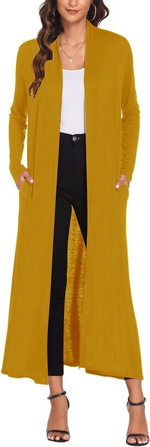 Bluetime Women Floor Length Open Front Drape Cardigan Lightweight Long Sleeve Maxi Duster with Po... | Amazon (US)