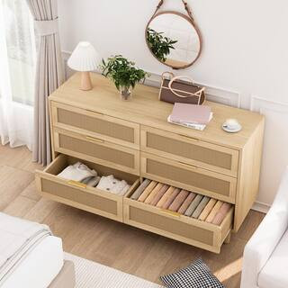 51.18 in. 6-Drawers Rattan Storage Cabinet Rattan Drawer with White Drawer Slides, for Bedroom, L... | The Home Depot