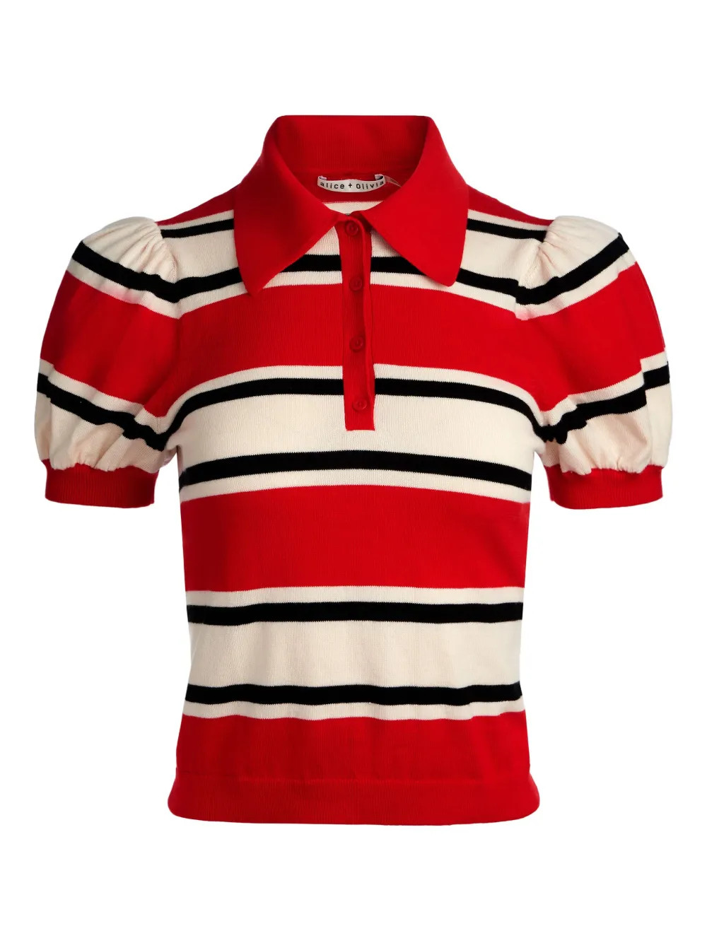 Alice + Olivia RAMONA Striped puff-sleeve Polo Shirt | Red | FARFETCH | Farfetch Global