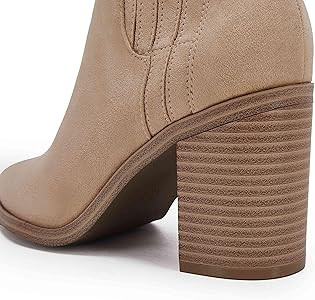Womens Ankle Boots Slip on Pointed Toe Chunky Block Mid Heel Leather Elastic Panel Casual Chelsea... | Amazon (US)