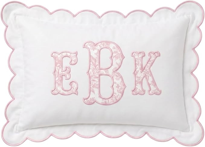 Personalized Embroidered Pillowcase - Custom Monogrammed Pillow Cover with Scalloped Edge, Ruffle... | Amazon (US)