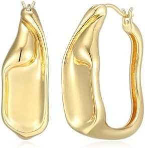 Amazon Essentials (Demi's Pick) Sculpted Modern Hoop Earrings for Women - Gold-Tone Fine Silver P... | Amazon (US)