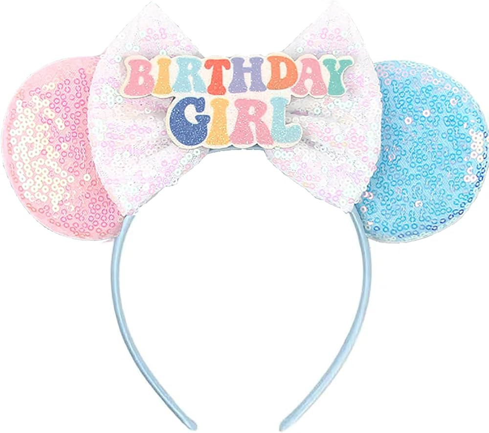 Minnie Mouse Sequin Ears Headbands, Birthday Girl Gift for Women (Blue & Pink) | Amazon (US)