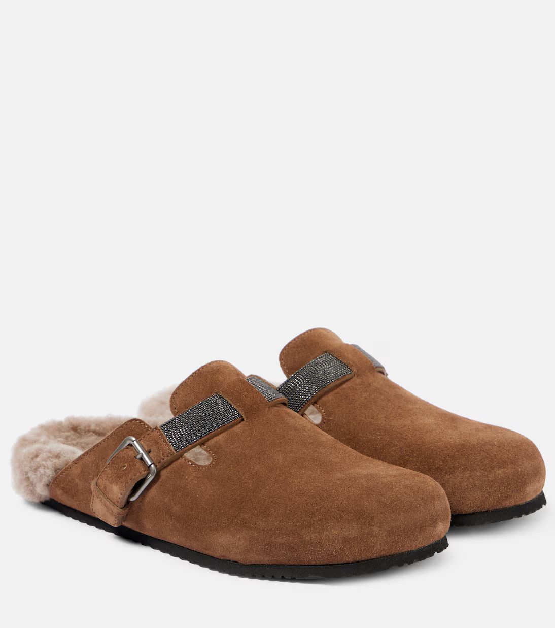 Shearling-trimmed suede mules | Mytheresa (US/CA)