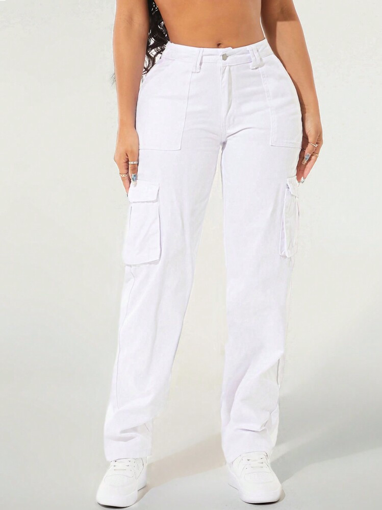SHEIN SXY Solid Color Casual Straight Leg Jeans With Pockets | SHEIN