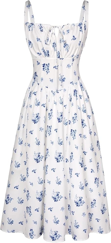 Scarlet Darkness Floral Printed Corset Dress Ruched Bust Cami Dress Flowy Sundress | Amazon (US)