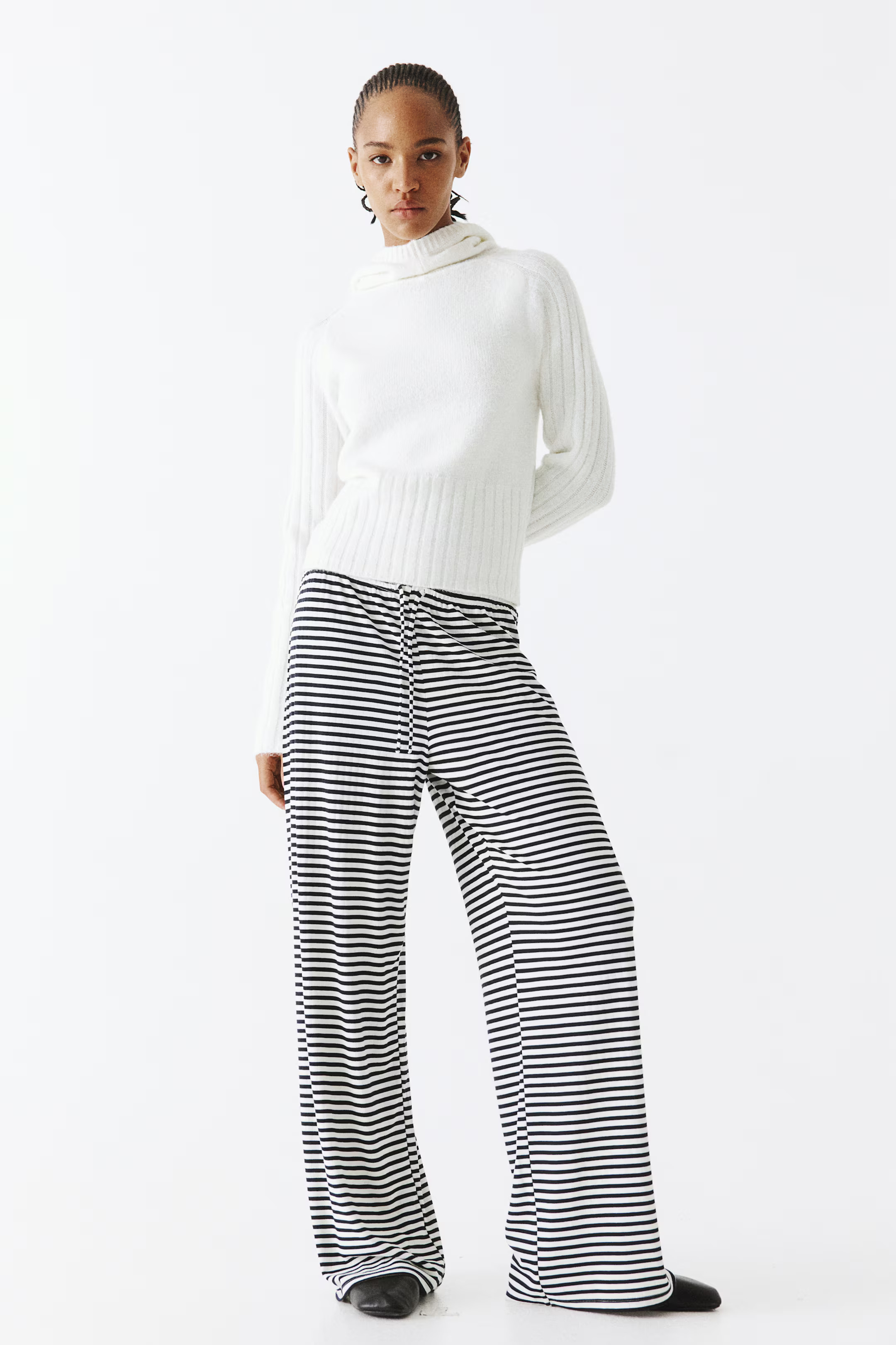 Wide-Leg Drawstring Pants - Navy blue/striped - Ladies | H&M CA | H&M (US + CA)
