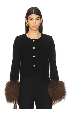 Susanna Chow Frida Suede Jacket in Black & Brown Trim from Revolve.com | Revolve Clothing (Global)