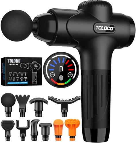 TOLOCO Massage Gun Deep Tissue, Percussion Massage Gun with 10 Replacement Heads, Super Quiet Portable Electric Massager for Athletes, Relax, Fathers Day Dad Gifts, Black | Amazon (US)