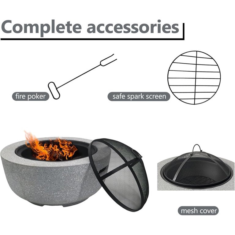 24 in Outdoor Round Wood Burning Fire Pit with Sturdy Faux Imitation Concrete Appearance Base, Qu... | Walmart (US)