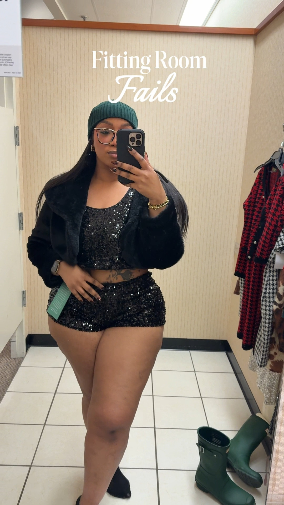 Hey Beauties 🩷

I overslept by six hours 🥹🫠 So I didn’t get a chance to edit my last few videos. Enjoy this quick fitting room fail and see why these items stayed 🥹😂

I’m 5’8 for sizing reference 
Sequin Pants XXL- no stretch
Sequin Shorts XL- great stretch
Sequin top Medium- great stretch
Faux Jacket Large
Red and black set- Medium
Houndstooth dress XXL- Absolutely no stretch

#LTKHoliday #LTKCyberWeek #LTKSaleAlert