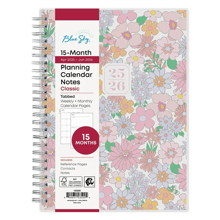 Blue Sky Monthly Weekly Notes Medium (5.875" x 8.625") Pink Floral 15-Month (April 2025 - June 20... | Walmart (US)