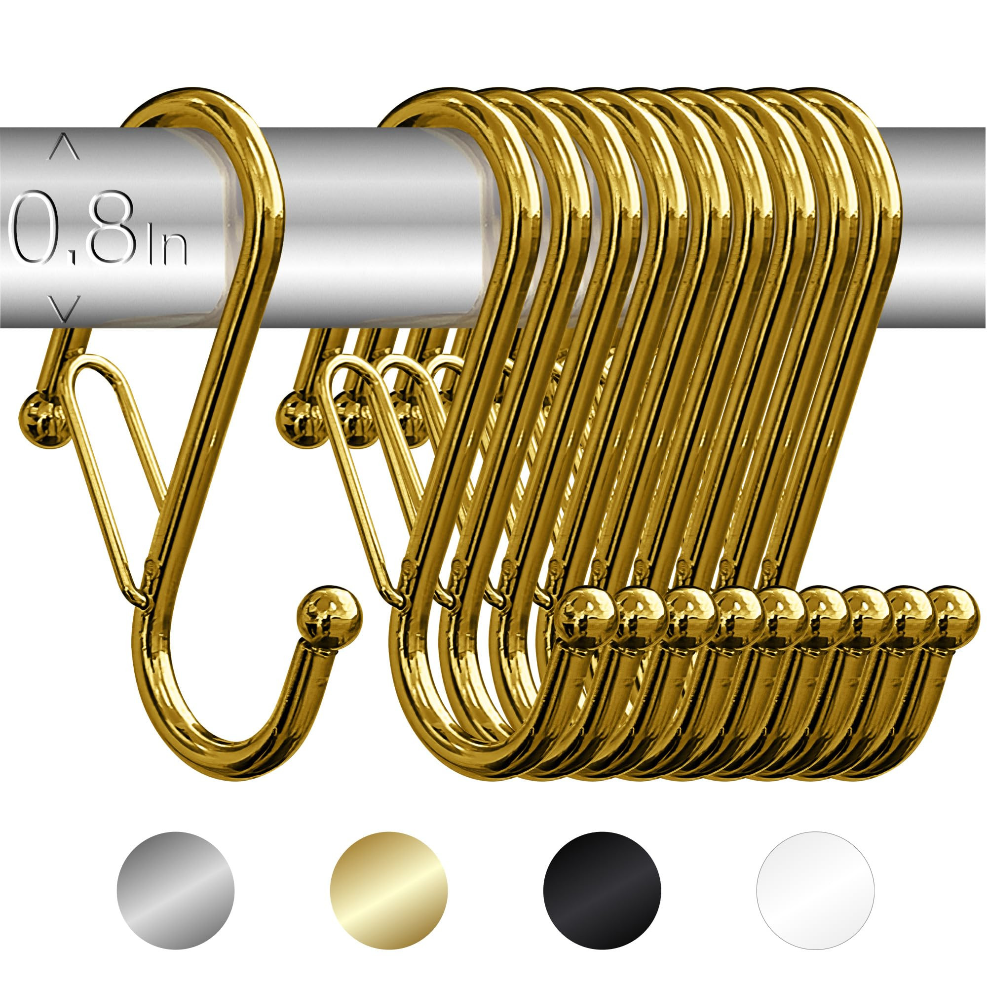 10 Metalic S-Hooks with Anti-Fall System. Anti Drop S-Shaped Hook with Safety Buckle to Prevent F... | Amazon (US)