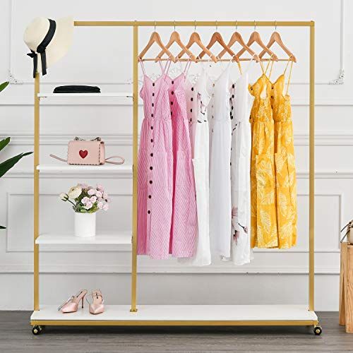 BOSURU Rolling Gold Clothing Racks on Wheels with Metal Pipes Modern Floor Standing Clothes Displ... | Amazon (US)