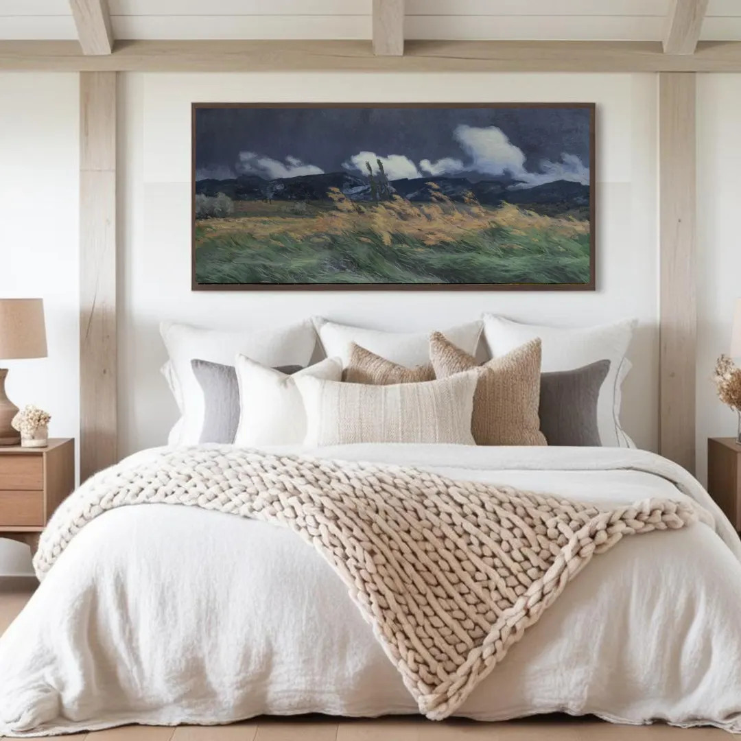 Vintage Horizontal Field Landscape Print Modern Farmhouse Cottage Moody Wall Art Oversized Painti... | Etsy (US)