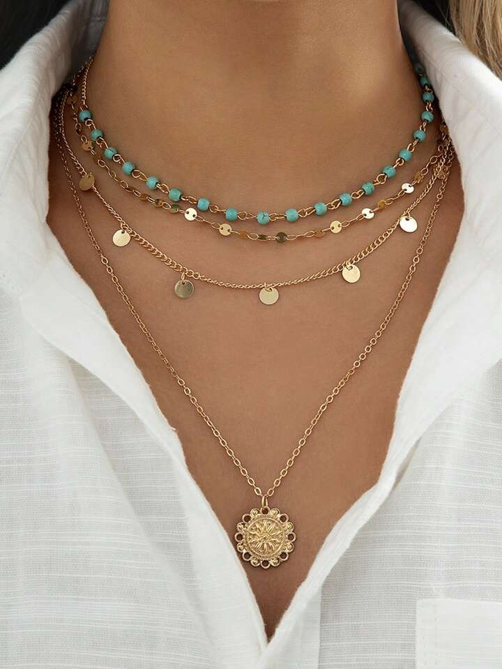 One New Rice Bead Necklace - Three Layers Handmade Woven Necklace | SHEIN