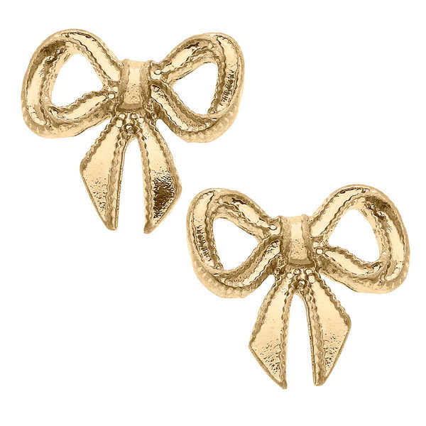 Dominique Bow Stud Earrings in Worn Gold | CANVAS