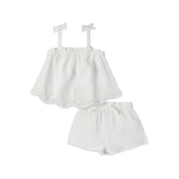 Modern Moments by Gerber Toddler Girl Eyelet Trim Gauze Top and Shorts Set, 2-Piece, Sizes 12M-5T... | Walmart (US)