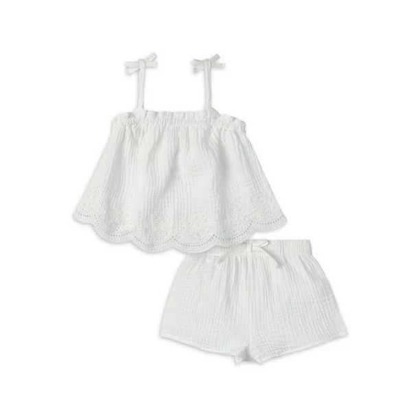 Modern Moments by Gerber Toddler Girl Eyelet Trim Gauze Top and Shorts Set, 2-Piece, Sizes 12M-5T... | Walmart (US)