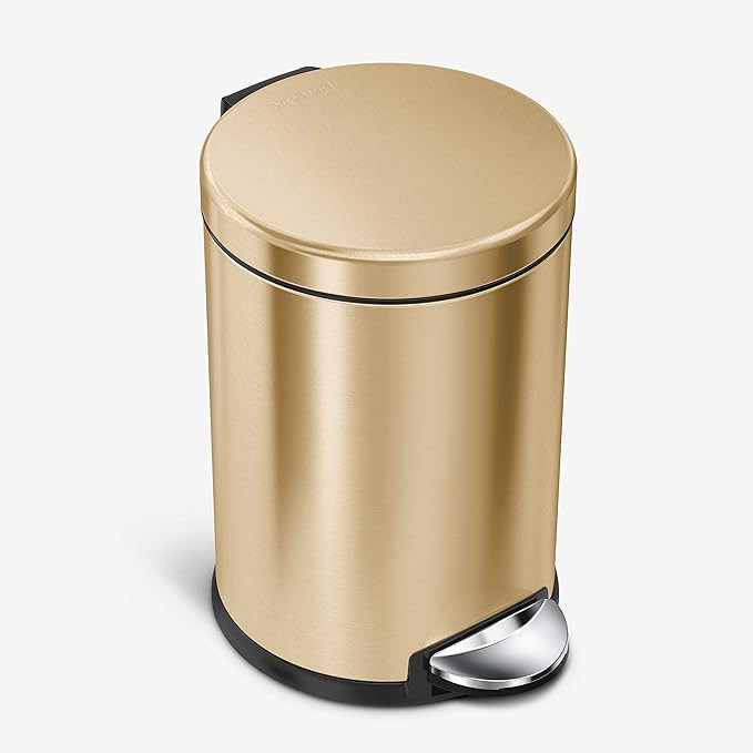 simplehuman 4.5 Liter / 1.2 Gallon, Round Bathroom Step Trash Can, Brass Stainless Steel | Amazon (US)