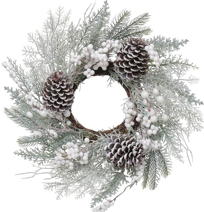 Amazon.com: Christmas Wreath 16-18" Door Wreath with Frost Winter Wreath with Big Pine Cone Glitt... | Amazon (US)