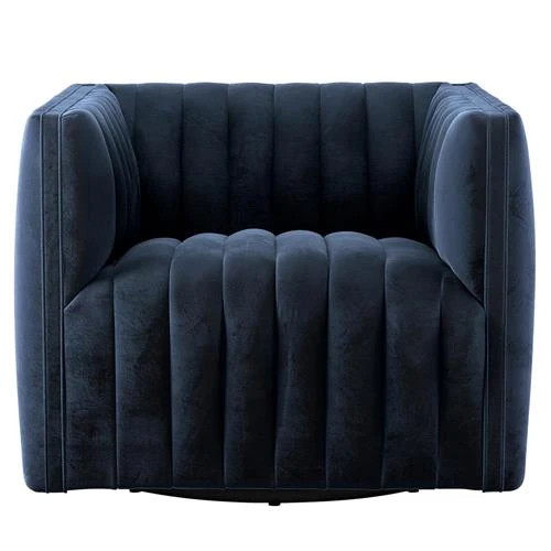 Leo Mid Century Modern Navy Blue Upholstered Fabric Swivel Tufted Occasional Chair | Kathy Kuo Home