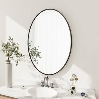 GLSLAND 26 in. W x 38 in. H Oval Metal Framed Wall Bathroom Vanity Mirror Black A2638BOL - The Ho... | The Home Depot