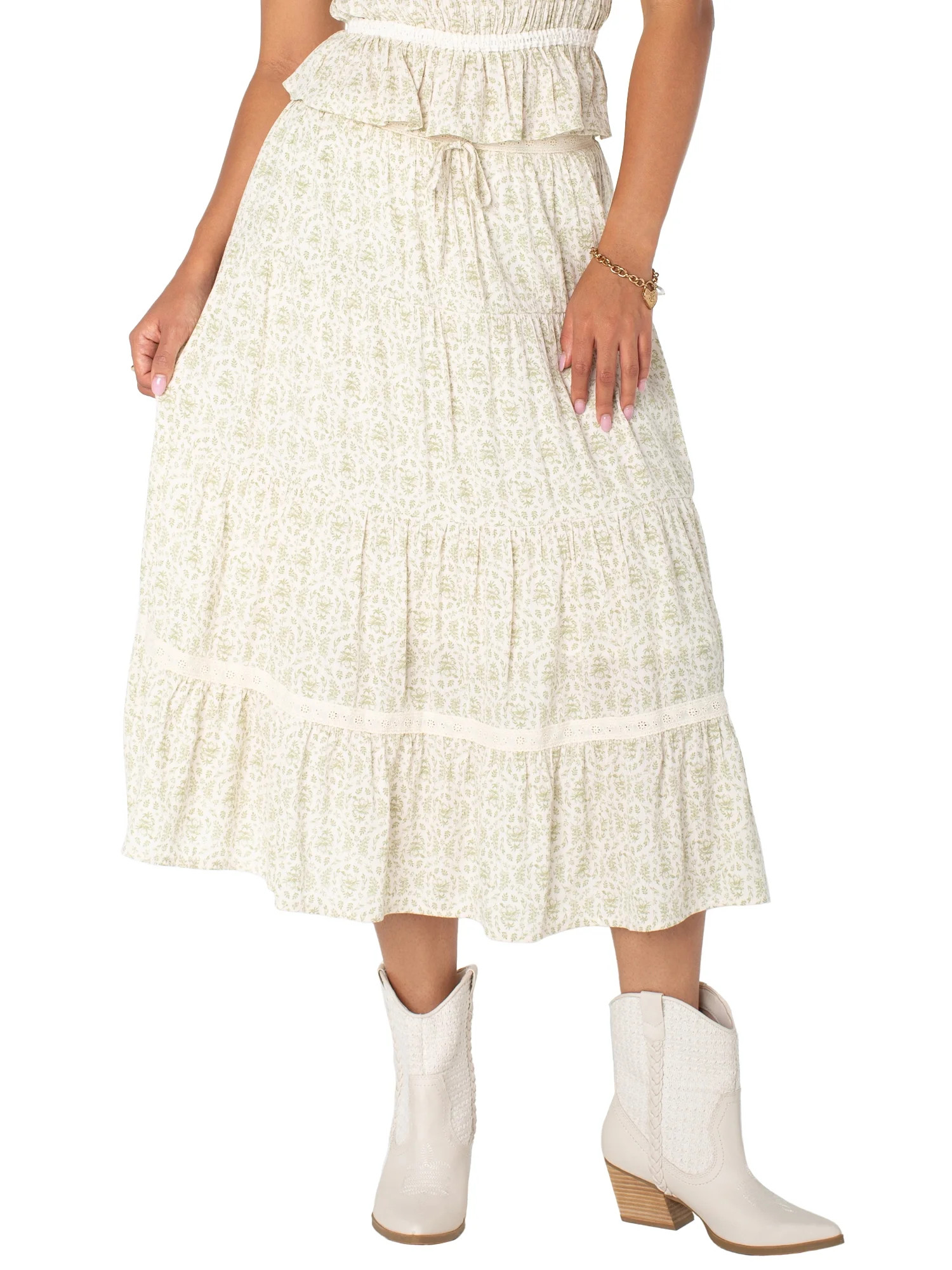 Bridgerton Celebrity Pink Women's Lace Trim Tiered Midi Skirt, Sizes XS-XXXL | Walmart (US)