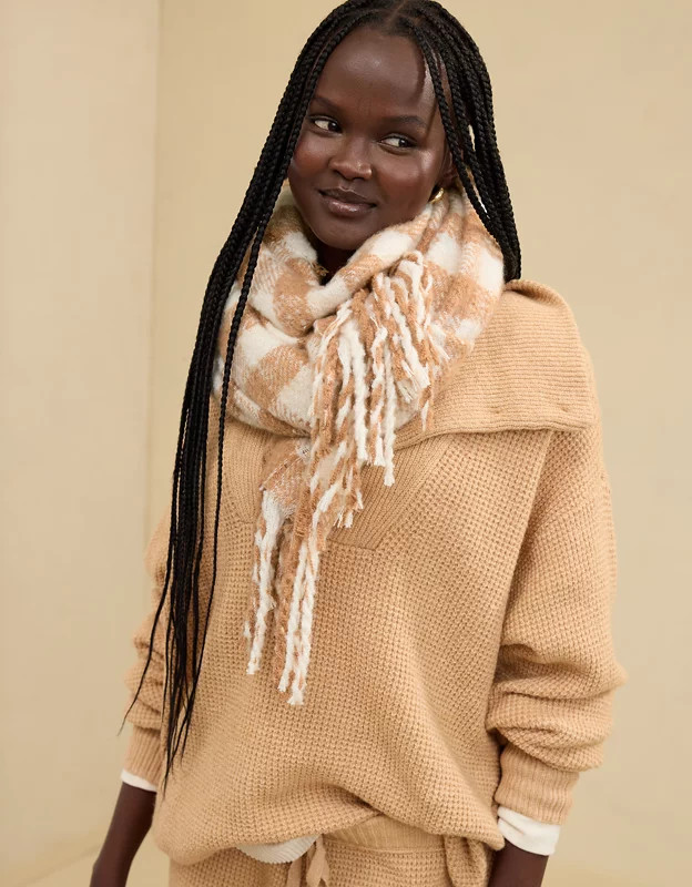 Aerie Woven Boucle Fringe Scarf | American Eagle Outfitters (US & CA)