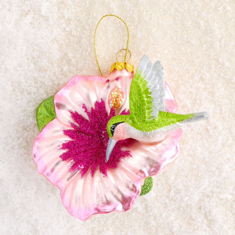 Glass Flower with Hummingbird Ornament | World Market