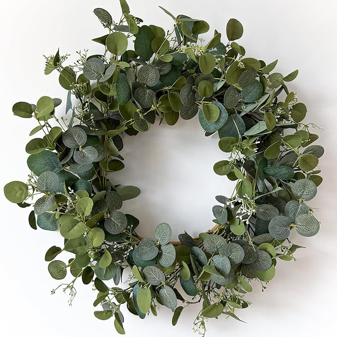 Eucalyptus Wreaths for Front Door 22", Handmade Green Leaves Wreath for Summer, Spring and All Se... | Amazon (US)