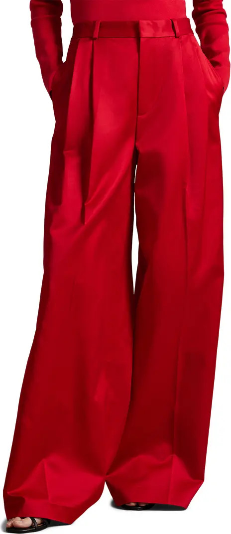 Pleated Satin Wide Leg Pants | Nordstrom