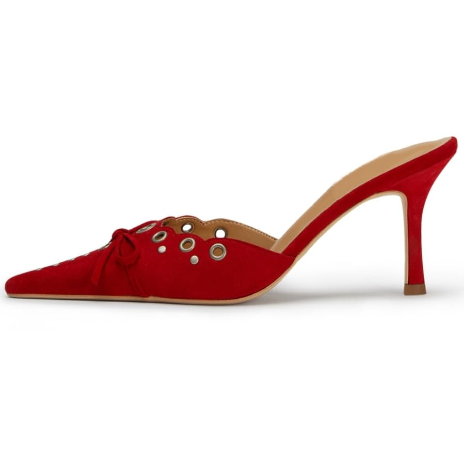 Kitten Heels for Women Pointed Toe Heels Studded Silp On Bow Heels Mules Faux Suede Sandals Kitte... | Amazon (US)