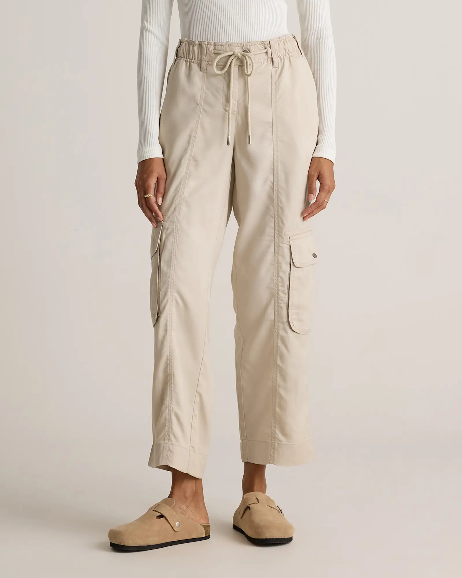 Women's Vintage Wash Tencel Drawstring Cargo Pants in Shale | Quince