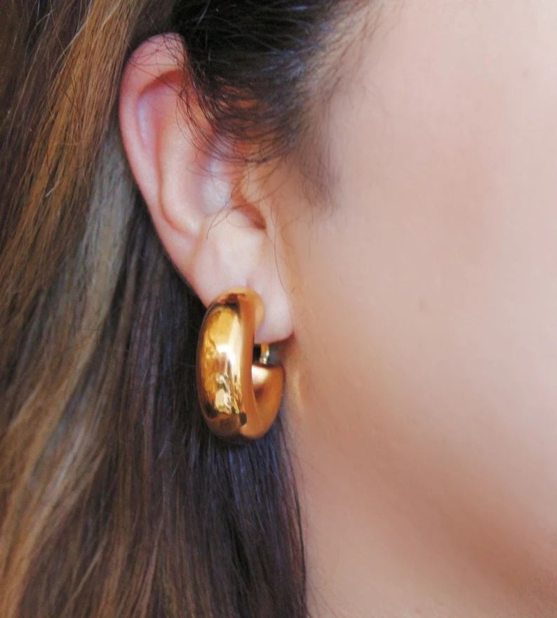 Gold Chunky Hoop Earrings, Chunky Hoops, Thick Hoop Earrings, Gold Hoop Earrings, Gold Huggie Hoo... | Etsy (US)