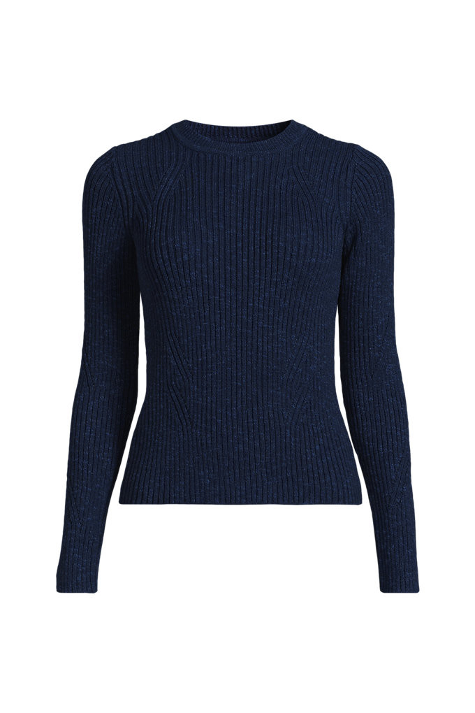 Women's Plus Size Cotton Blend Marl Ribbed Crew Neck Sweater - Lands' End - Blue - 2X | Lands' End (US)