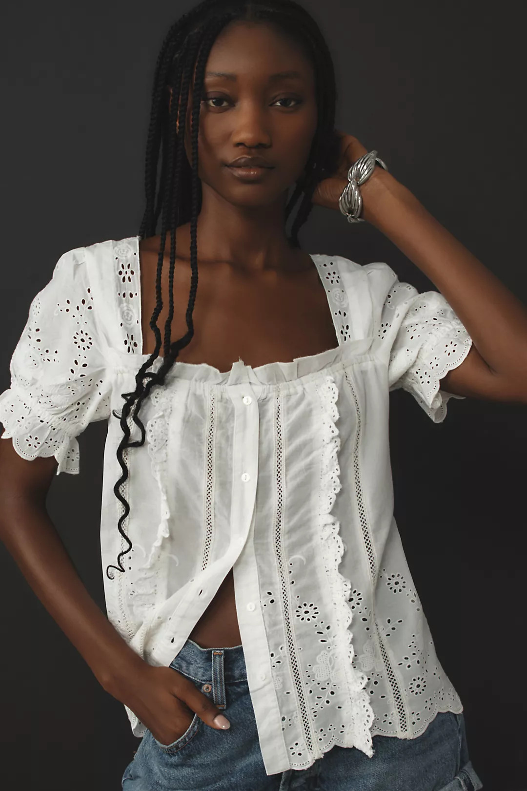 By Anthropologie Puff-Sleeve Eyelet Top | Anthropologie (US)